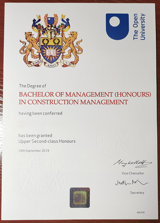 Sample of Open University Certificate