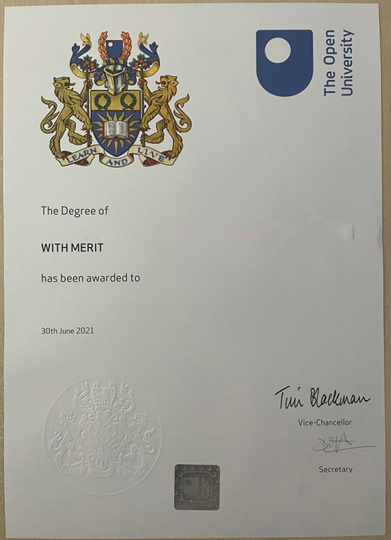 Sample of Open University Certificate