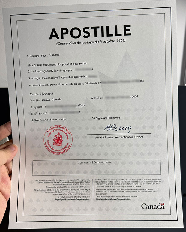 Certified samples from Canada, Hague