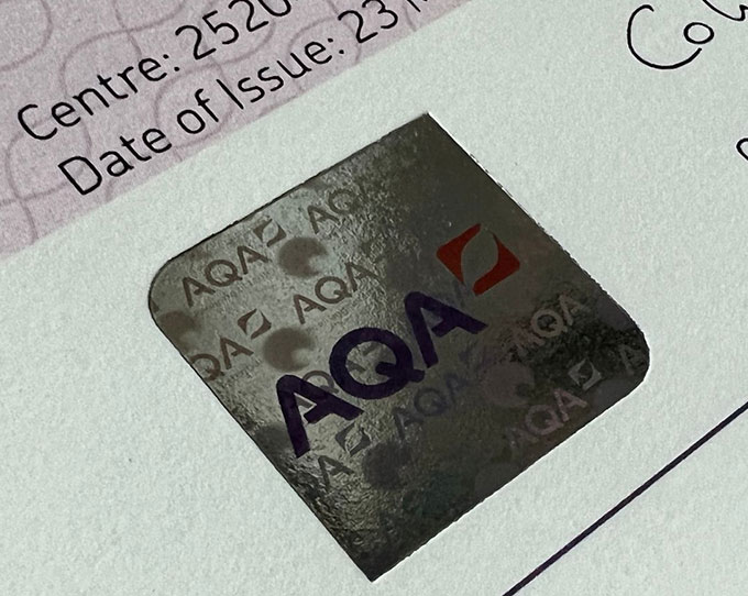 AQA GCSE Certificate Hologram