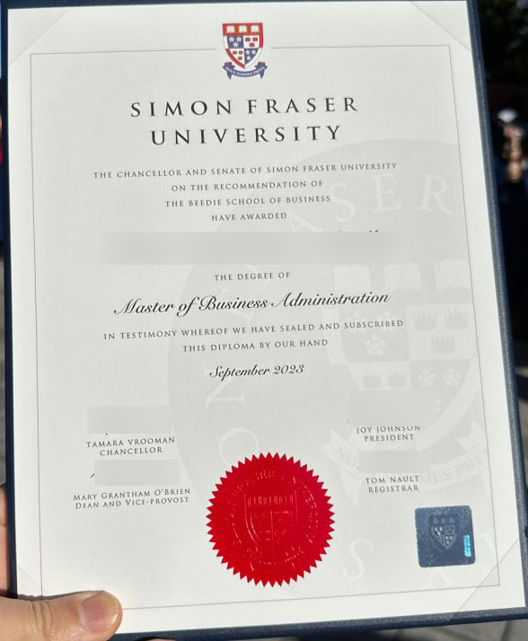 Sample SFU Degree Certificate