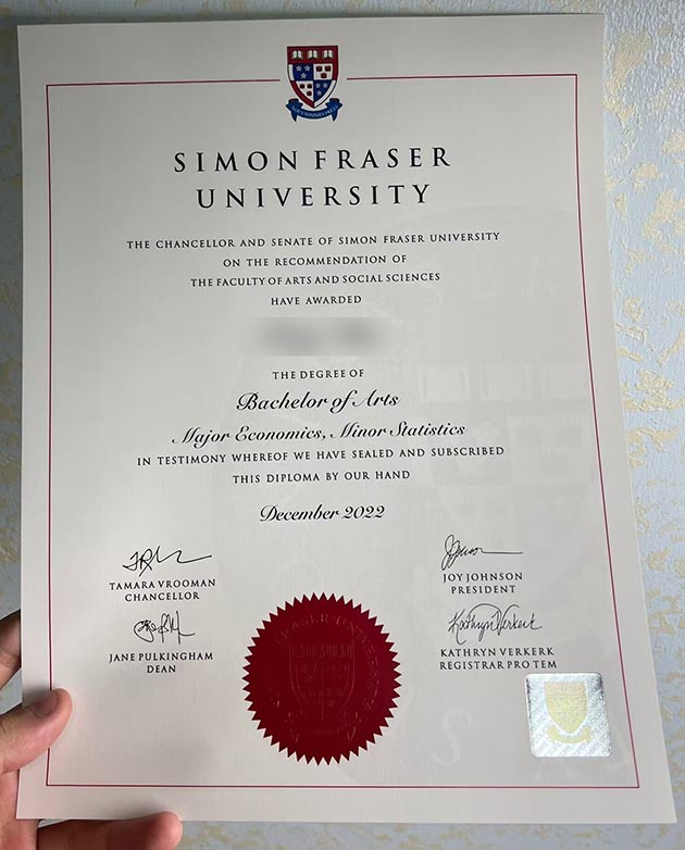 Sample SFU Degrees Certificate 