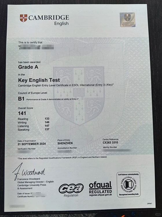 Sample of the 2024 Cambridge English Certificate