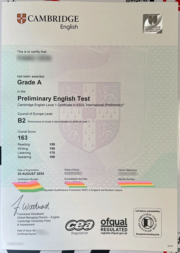 Sample of the 2024 Cambridge English Certificates