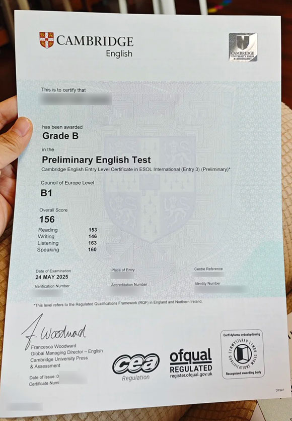Sample of the 2025 Cambridge English Certificate