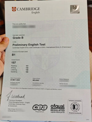 Sample of Cambridge English Certificates for the Years 2024-2025