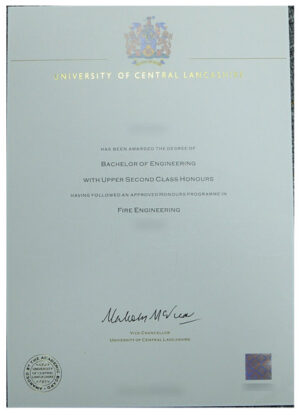 Latest sample display of the certificate from Central Lancashire University