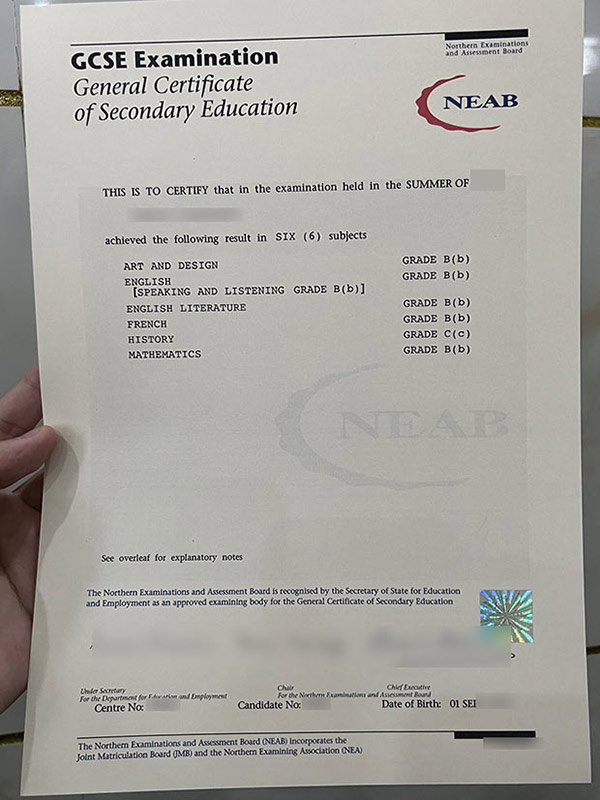 Sample NISEAC 1995 GCSE certificate - Image 2