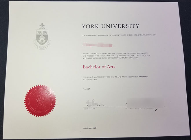 2018 edition sample of York University degree