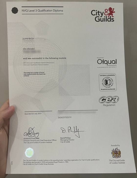 City and Guilds Level 3 Vocational Qualification Certificate Diploma