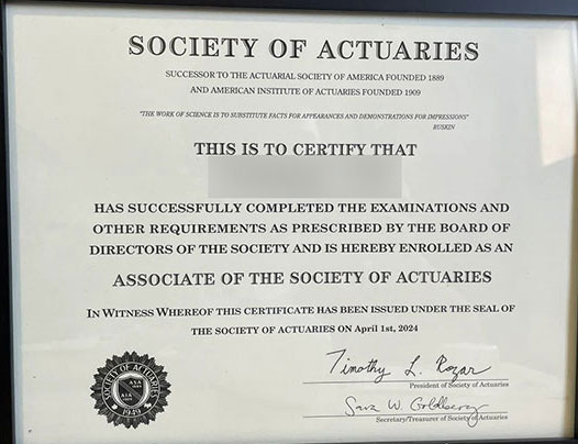 North American Society of Actuaries Certificate - Image 2