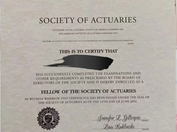 North American Society of Actuaries Certificate - Image 3