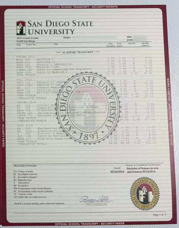 SDSU Transcript Samples