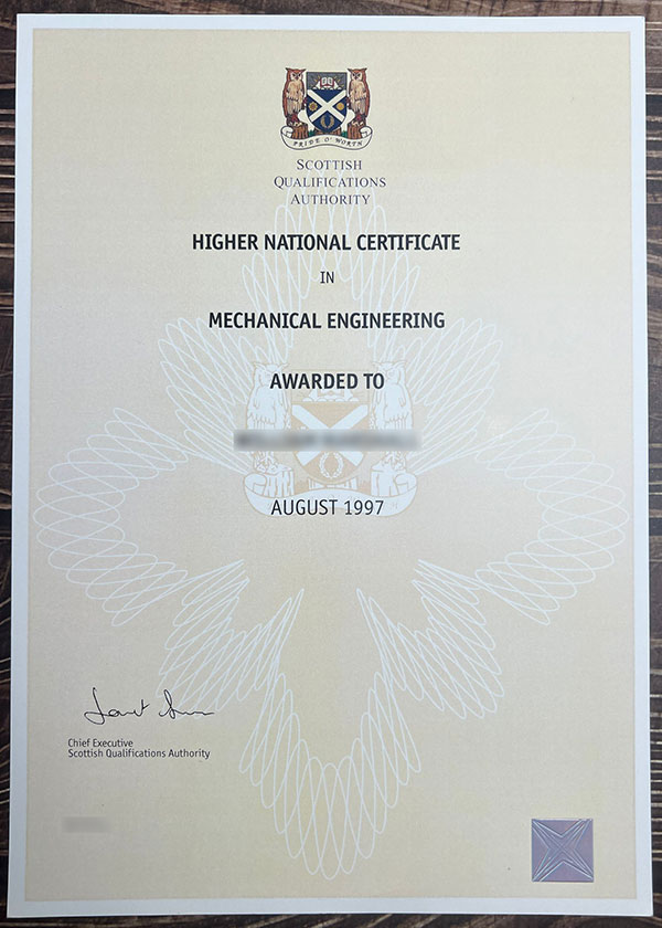 Sample of SQA certificate from 1997