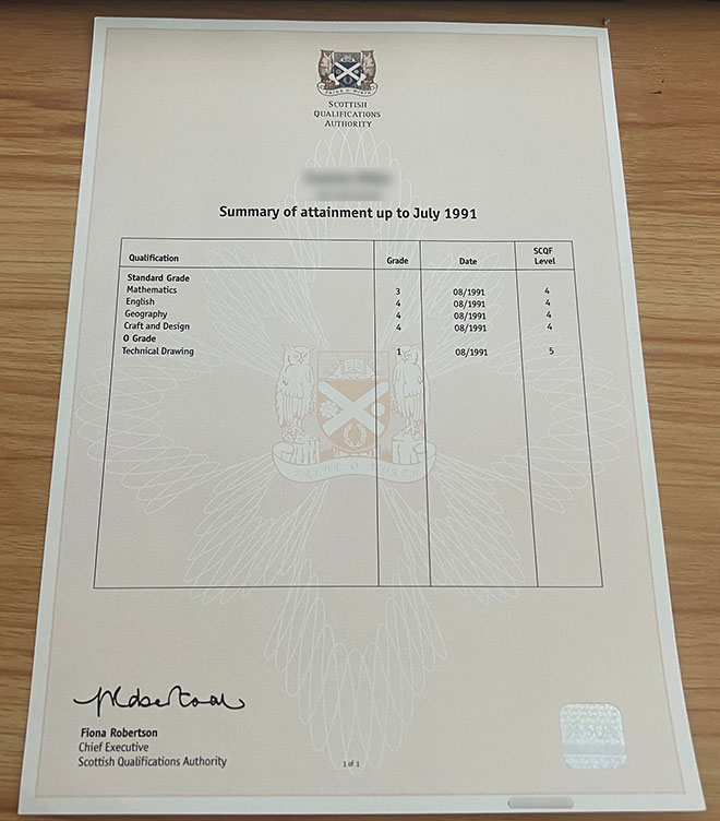 Sample of SQA test score report from 1991