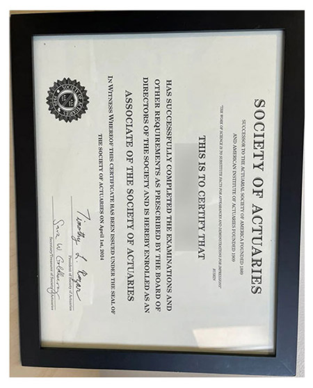 North American Society of Actuaries Certificate