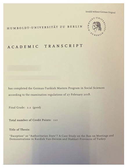 Latest sample display of certificates from Humboldt University of Berlin