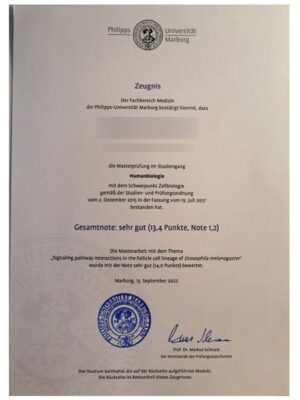 Please be sure to purchase a certificate diploma from the University of Marburg.
