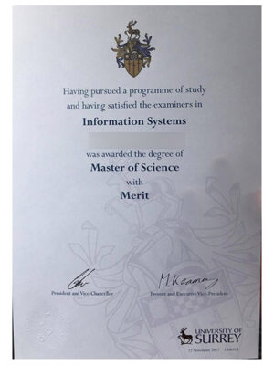 The highest-quality certificate from the University of Surrey
