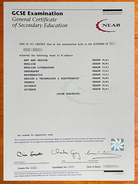 Sample NISEAC 1995 GCSE certificate